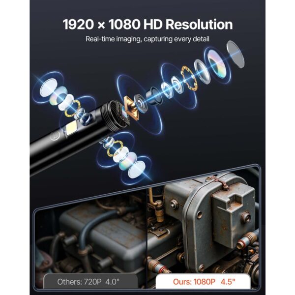 VEVOR Endoskopkamera mit Licht Dreifach Linsen Industrie Endoskop 4,5" IPS Bildschirm Inspektionskamera 1920x1080 Wasserdichtes Rohrkamera Inspektion von Automotoren Abwasserkanälen HVAC-Kanälen – Bild 3