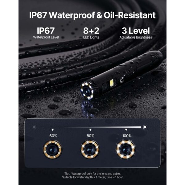 VEVOR Endoskopkamera mit Licht Dreifach Linsen Industrie Endoskop 4,5" IPS Bildschirm Inspektionskamera 1920x1080 Wasserdichtes Rohrkamera Inspektion von Automotoren Abwasserkanälen HVAC-Kanälen – Bild 4