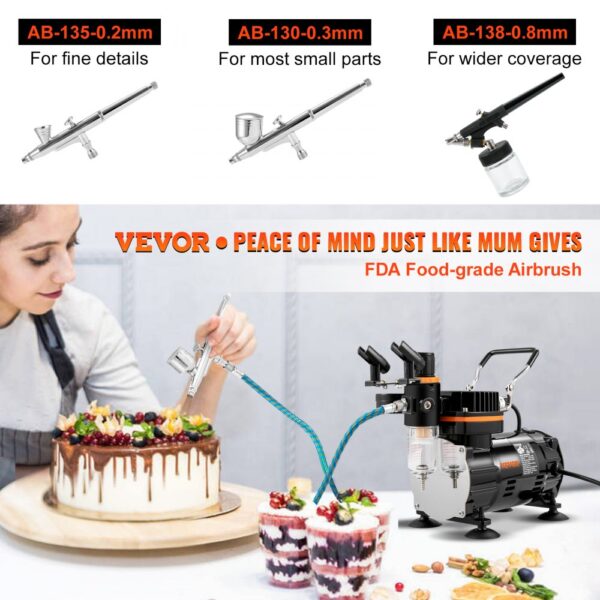 VEVOR Profi Dual Action Airbrush-Spritzpistole Set 18 - 23 L/min 120 W, 230 V Mini Airbrush Luftkompressor Gravity, Lackierpistole für Werbeillustrationen, Bodypainting, Modellbau, Nail Design – Bild 2