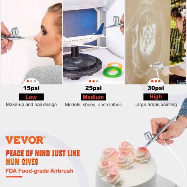 VEVOR Dual Action Airbrush Set mit Lackierpistole, 30 psi ± 15 % Luftkompressor 230 V Airbrushpistole Set für Make-up, Maniküre, Tätowierung, Malerei-Design, Kunsthandwerk, Lebensmitteldekoration – Bild 2 VEVOR Dual Action Airbrush Set mit Lackierpistole, 30 psi ± 15 % Luftkompressor 230 V Airbrushpistole Set für Make-up, Maniküre, Tätowierung, Malerei-Design, Kunsthandwerk, Lebensmitteldekoration – Bild 2