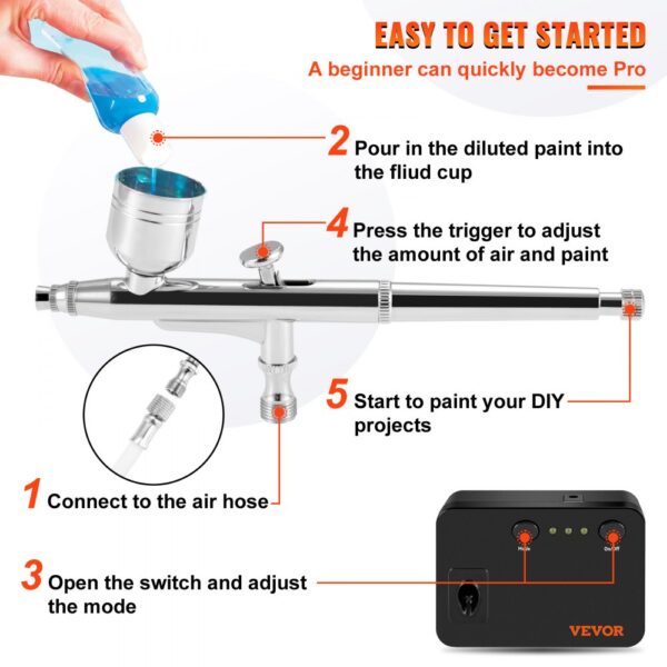 VEVOR Dual Action Airbrush Set mit Lackierpistole, 30 psi ± 15 % Luftkompressor 230 V Airbrushpistole Set für Make-up, Maniküre, Tätowierung, Malerei-Design, Kunsthandwerk, Lebensmitteldekoration – Bild 5 VEVOR Dual Action Airbrush Set mit Lackierpistole, 30 psi ± 15 % Luftkompressor 230 V Airbrushpistole Set für Make-up, Maniküre, Tätowierung, Malerei-Design, Kunsthandwerk, Lebensmitteldekoration – Bild 5