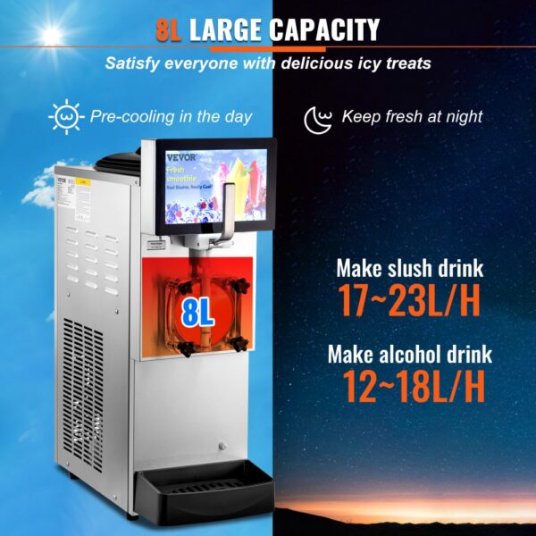 VEVOR 8 L Kommerzielle Slusheis Maschine, Slushgerät mit 17~23 L/Std. Slush Slushy Maschine, 1200 W Slush Maker Maschine 54 kg Slush Eismaschine Edelstahl Slushy Maschine 635 × 290 × 860 mm – Bild 3 VEVOR 8 L Kommerzielle Slusheis Maschine, Slushgerät mit 17~23 L/Std. Slush Slushy Maschine, 1200 W Slush Maker Maschine 54 kg Slush Eismaschine Edelstahl Slushy Maschine 635 × 290 × 860 mm – Bild 3