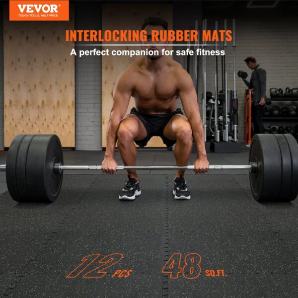 VEVOR EVA-Schaum-Fußmatten, Fitnessstudio-Bodenbelag-Set, 61 x 61 cm, Schwarz & Grau 12-teiliges Rutschfeste Ineinandergreifende Puzzle-Fliesen-Schutzboden Set für den Haushalt, Training, Garage – Bild 2