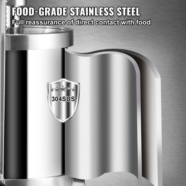 VEVOR Manueller Wurstfüller Wurstfüllmaschine 1,5 L, Edelstahl + Aluminium Professionelle Silberne Wurstmaschine inkl. 16 / 19 / 22 mm Füllrohre, Vertikale Wurstpresse mit Tischklemme Hausgemacht – Bild 3
