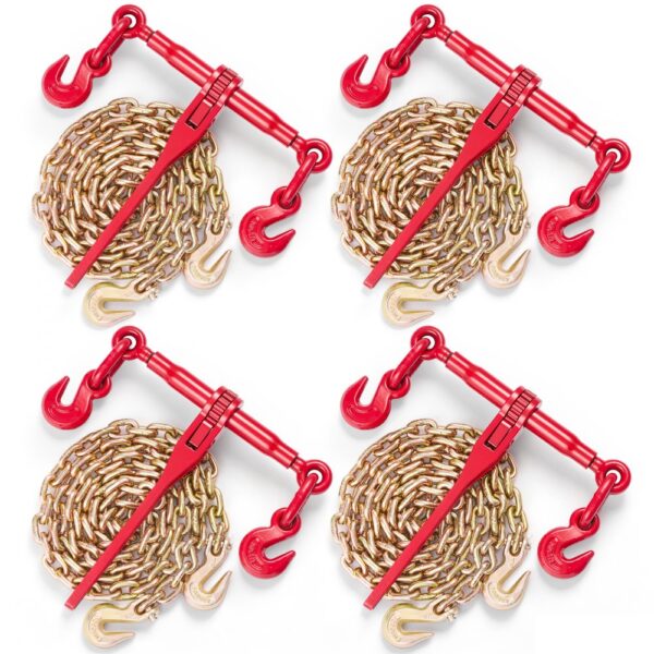 VEVOR Kette und Binder Kit 3/8in-1/2in, Ratsche Last Bindemittel 9215lbs Arbeitsstärke, Ratsche Bindemittel und Ketten, 3/8in x 10ft Ketten mit G70 Haken, für LKW, Tie Down, Schleppen, Abschleppen