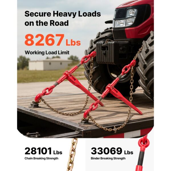 VEVOR Kette und Binder Kit 3/8in-1/2in, Ratsche Last Bindemittel 9215lbs Arbeitsstärke, Ratsche Bindemittel und Ketten, 3/8in x 10ft Ketten mit G70 Haken, für LKW, Tie Down, Schleppen, Abschleppen – Bild 2