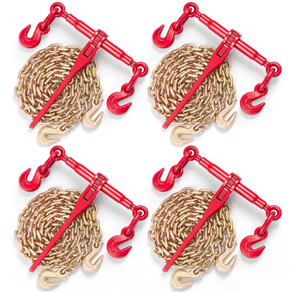 VEVOR Kette und Binder Kit 3/8in-1/2in, Ratsche Last Bindemittel 9215lbs Arbeitsstärke, Ratsche Bindemittel und Ketten, 3/8in x 10ft Ketten mit G70 Haken, für LKW, Tie Down, Schleppen, Abschleppen