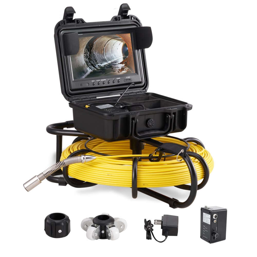 VEVOR Kanalkamera, 91,5 m, 23 cm Bildschirm, Rohrinspektionskamera mit DVR-Funktion, IP68-Kamera mit 12 einstellbaren LEDs, mit einer 16 GB SD-Karte für Abwasserleitungen, Haus, Kanal, Abflussrohr
