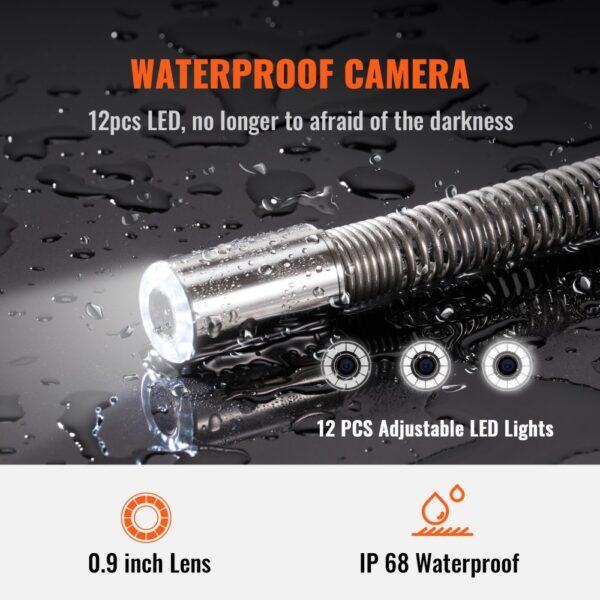 VEVOR Rohrkamera 50m 9 Zoll Inspektionskamera 1 Megapixel Kanalkamera 720P Endoskop-Kamera 12V 4500mAh Lithium-Akku 6 Stunden Rohrinspektionskamera IP68 Für Abwasserkanäle Abwassersysteme Abflüsse – Bild 4