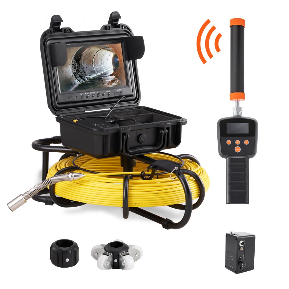 VEVOR Kanalkamera mit 512-Hz-Ortung, 91,5 m, 23 cm Rohrinspektionskamera mit DVR-Funktion, IP68-Kamera mit 12 einstellbaren LEDs, einer 16-GB-SD-Karte für Abwasserleitungen, Haus, Kanal, Abflussrohr