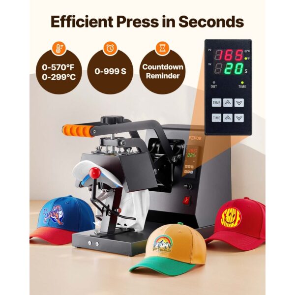 VEVOR Hut-Heizpresse, 4 in 1 Kappen-Wärmepresse, 15,2x7,6 cm Klappschalen-Sublimationsübertragung, LCD-Digital-Timer-Temperaturregelung mit 4 gebogenen Heizelementen (6x3/6,7x2,7/6,7x2,7x2,7 cm) – Bild 2