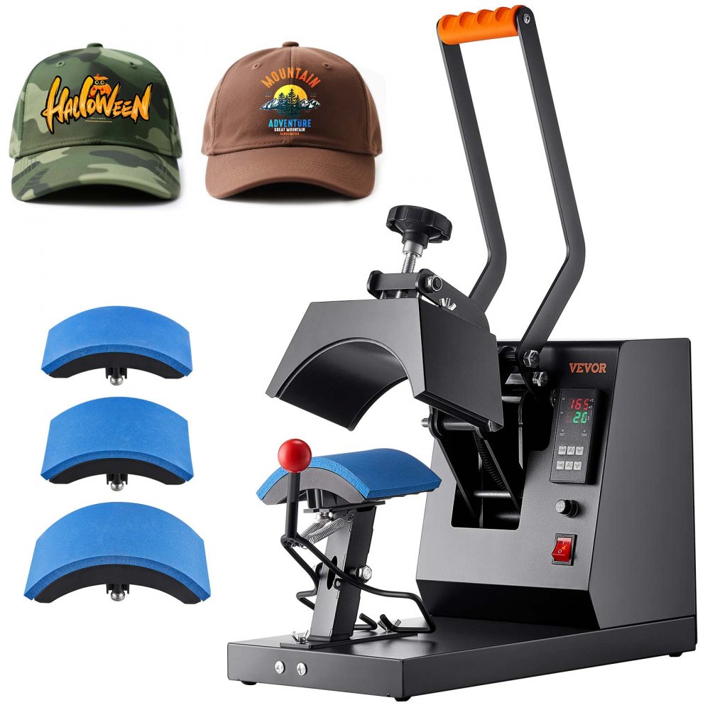 VEVOR Hut-Heizpresse, 4 in 1 Kappen-Wärmepresse, 15,2x7,6 cm Klappschalen-Sublimationsübertragung, LCD-Digital-Timer-Temperaturregelung mit 4 gebogenen Heizelementen (6x3/6,7x2,7/6,7x2,7x2,7 cm)