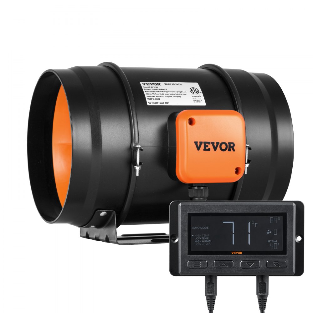 VEVOR Inline Kanalventilator, 8 Zoll 807 CFM mit Temperatur-Feuchtigkeitsregler, leiser EC-Motor Belüftung Abluftventilator für Kühlung Booster, Wachstumszelte, Hydrokultur