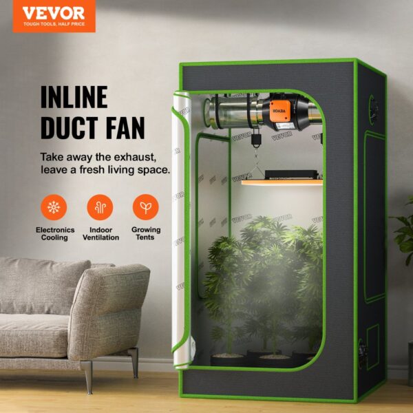 VEVOR 100 mm Inline Kanalventilator mit EC-Motor – 348 m³/h– 25 W, leise 28 dB, mit Temperatur- & Feuchtigkeitsregler – für Wachstumszelte, Hydrokultur, Belüftung – Bild 2 VEVOR 100 mm Inline Kanalventilator mit EC-Motor – 348 m³/h– 25 W, leise 28 dB, mit Temperatur- & Feuchtigkeitsregler – für Wachstumszelte, Hydrokultur, Belüftung – Bild 2
