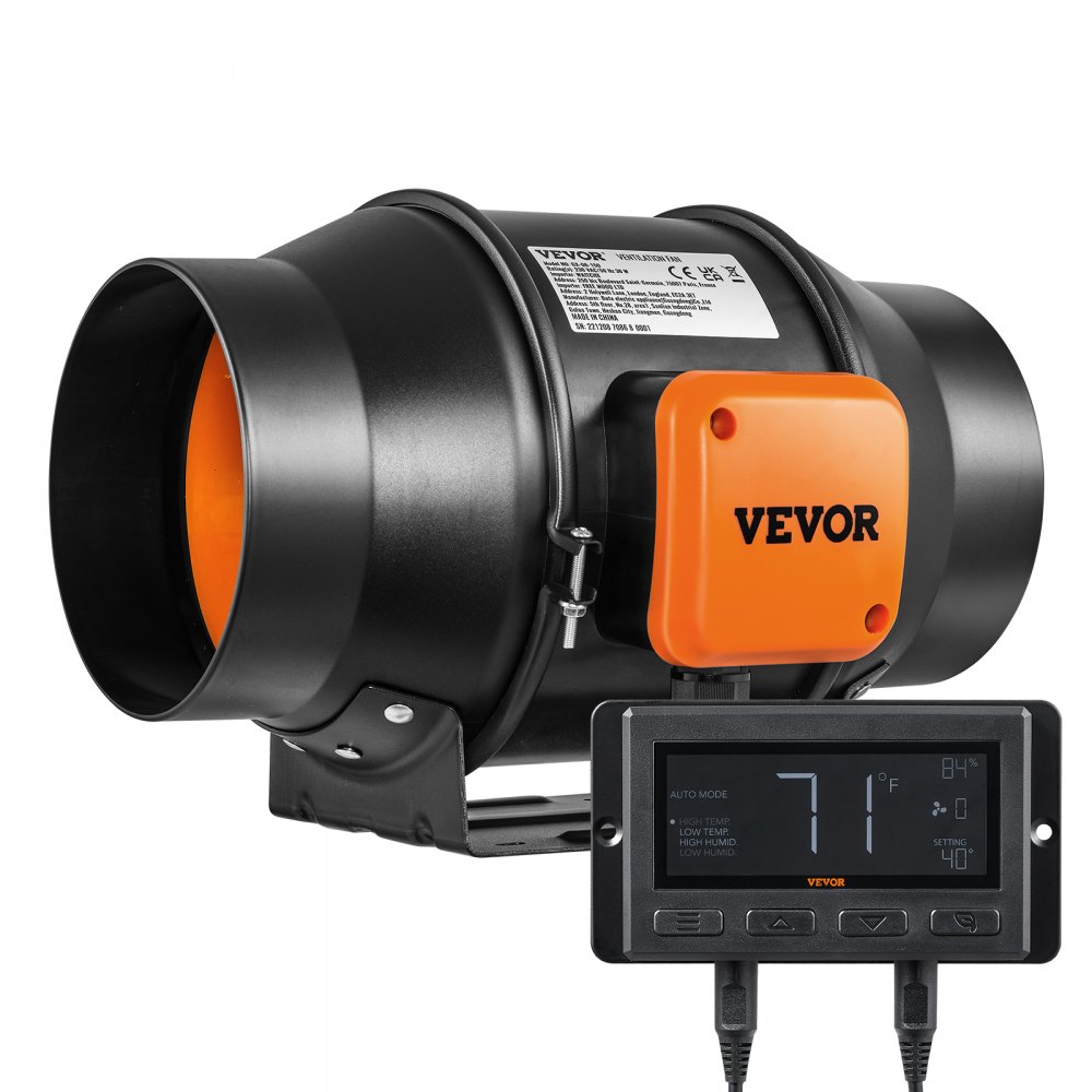 VEVOR Inline Kanalventilator, 6 Zoll 402 CFM mit Temperatur-Feuchtigkeitsregler, leiser EC-Motor Belüftung Abluftventilator für Kühlung Booster, Wachstumszelte, Hydrokultur