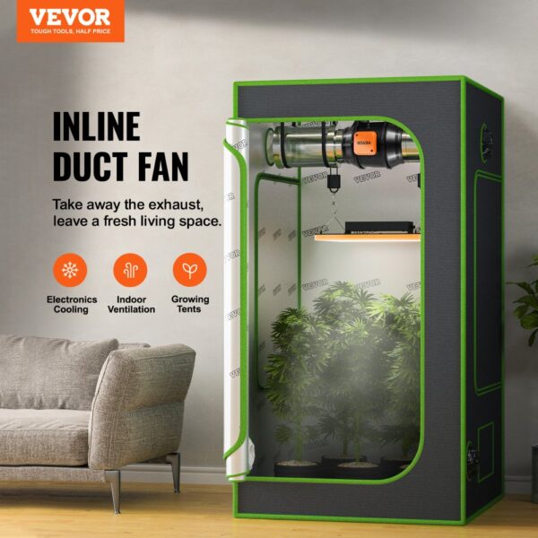 VEVOR Inline-Rohrventilator, 60 W, Rauchabzug, Inline-Kanalventilator mit variablem Drehzahlregler, leiser Abluftventilator mit AC-Motor für Kühlverstärker, Wachstumszelte, Hydrokultur – Bild 2