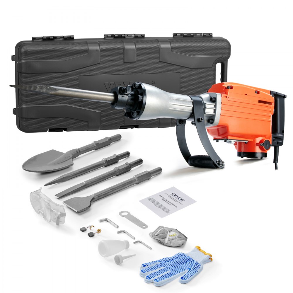 VEVOR Abrisswagenheberhammer, 2200 W, Elektrischer Jackhammer, Strapazierfähig, 1400 BPM Betonbrecher 4 Stück Meißel Bit, Handschuhe