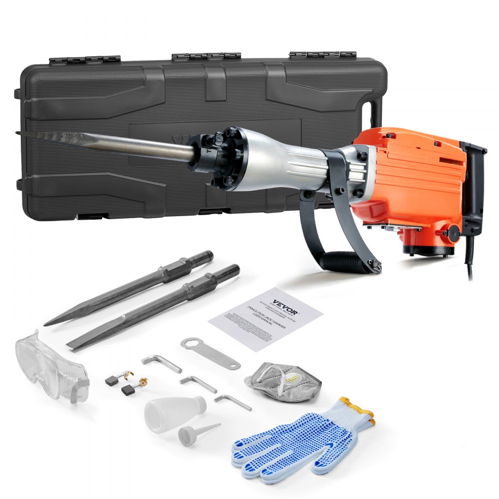 VEVOR Hochleistungs-Betonbrecher Abbruchhammer 2200 W, 1-1/8 Zoll / 28,6 mm Elektroabbruchhammer, Bohrhammer Betonhammer Stemmhammer 1400 BPM, inkl. Spitzmeißel, Flachmeißel, für Schiefer, Beton usw.