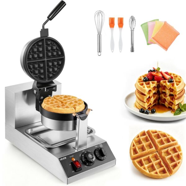 VEVOR Rundes Waffeleisen Waffel 1300 W, Kontaktgrill Belgische Waffeleisen 4 Stk. Edelstahl Waffeln Automat inkl. Lebensmittelclip & Bürsten & Verbrühungssicherer Griff, für Cafés, Restaurant usw. VEVOR Rundes Waffeleisen Waffel 1300 W, Kontaktgrill Belgische Waffeleisen 4 Stk. Edelstahl Waffeln Automat inkl. Lebensmittelclip & Bürsten & Verbrühungssicherer Griff, für Cafés, Restaurant usw.