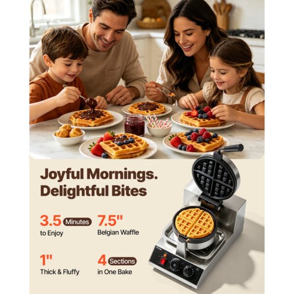 VEVOR Rundes Waffeleisen Waffel 1300 W, Kontaktgrill Belgische Waffeleisen 4 Stk. Edelstahl Waffeln Automat inkl. Lebensmittelclip & Bürsten & Verbrühungssicherer Griff, für Cafés, Restaurant usw. – Bild 3 VEVOR Rundes Waffeleisen Waffel 1300 W, Kontaktgrill Belgische Waffeleisen 4 Stk. Edelstahl Waffeln Automat inkl. Lebensmittelclip & Bürsten & Verbrühungssicherer Griff, für Cafés, Restaurant usw. – Bild 3