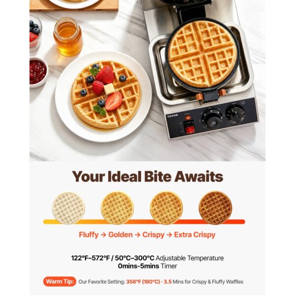 VEVOR Rundes Waffeleisen Waffel 1300 W, Kontaktgrill Belgische Waffeleisen 4 Stk. Edelstahl Waffeln Automat inkl. Lebensmittelclip & Bürsten & Verbrühungssicherer Griff, für Cafés, Restaurant usw. – Bild 4 VEVOR Rundes Waffeleisen Waffel 1300 W, Kontaktgrill Belgische Waffeleisen 4 Stk. Edelstahl Waffeln Automat inkl. Lebensmittelclip & Bürsten & Verbrühungssicherer Griff, für Cafés, Restaurant usw. – Bild 4