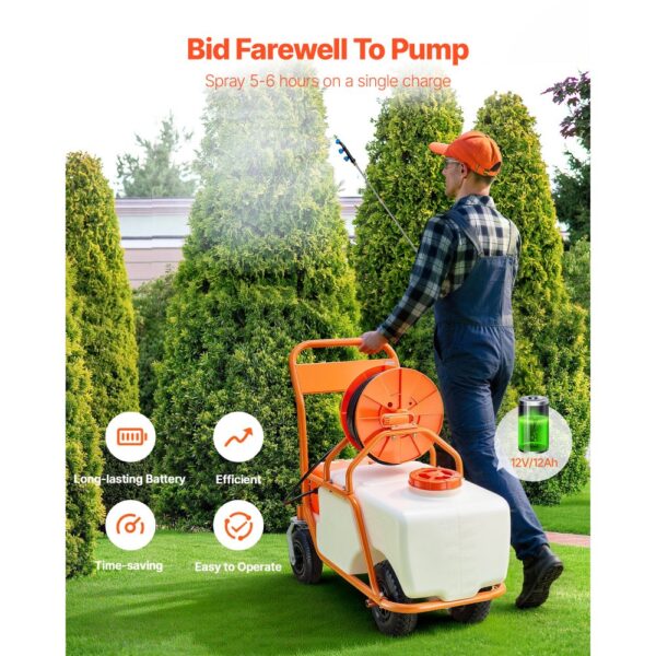 VEVOR Rasensprüher mit Rädern, einstellbarer Druck 0–90 PSI, Sprühgerät mit 60-L-Tank, mit 8 Düsen, 2 Zauberstäben, breiter Öffnungsdeckel für Garten, Jäten, Sprühen – Bild 3