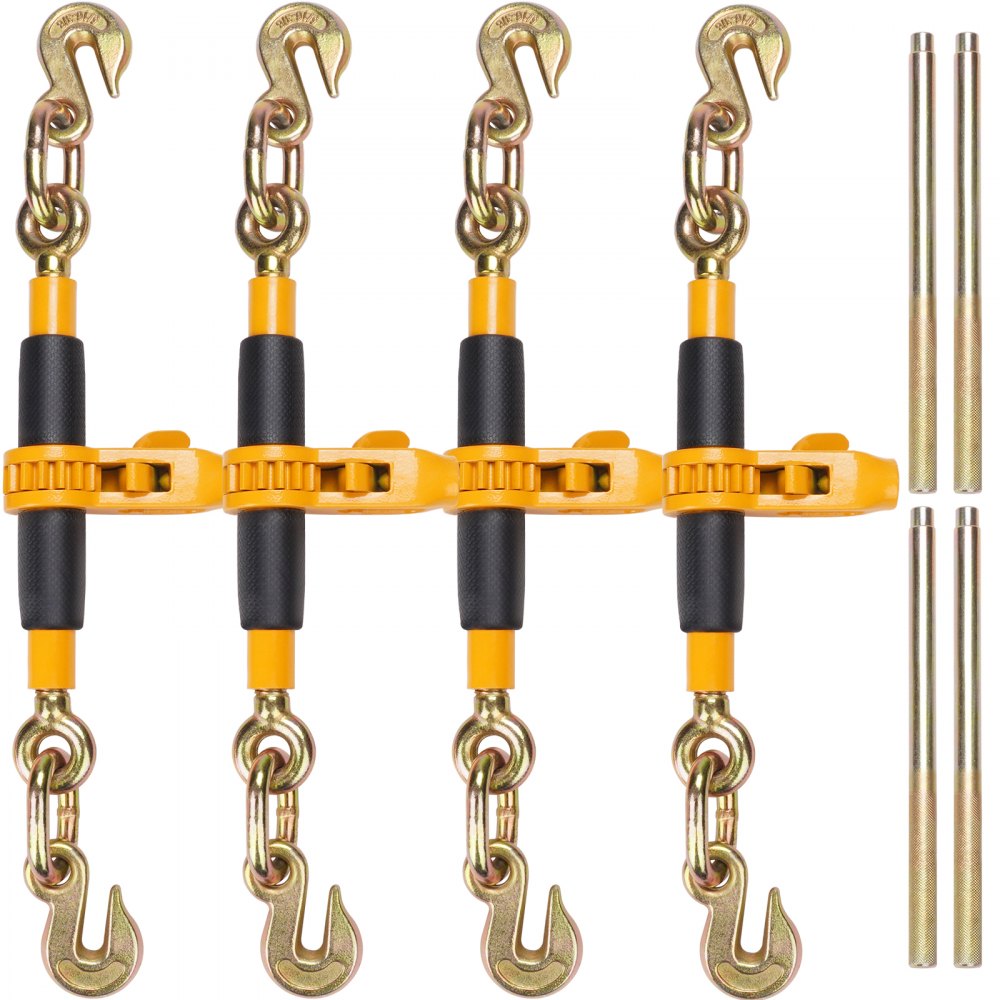 VEVOR Ratschen-Kettenbinder, 3/8"-1/2" Hochleistungs-Lastbinder, mit G80-Haken, sichere Traglastgrenze von 12000 lbs, arbeitssparender Anti-Rutsch-Griff, Spannkettenbinder für Tieflader-LKW-Anhänger,