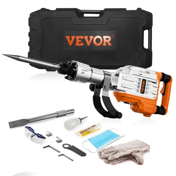 VEVOR Hochleistungs-Betonbrecher Abbruchhammer 3500 W, 60 J Schlagkraft Elektroabbruchhammer, Bohrhammer Betonhammer Stemmhammer 1900 BPM, inkl. Spitzmeißel, Flachmeißel, für Schiefer, Beton usw.