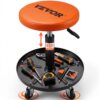 VEVOR Rollender Mechanikerhocker Werkstatthocker 113,4 kg, 406-559 mm Höhenverstellbarer Werkstattsitz, Werkstatthocker mit Werkzeugablage, für Garage, Geschäft, Autoreparatur, Schwarz + Orange
