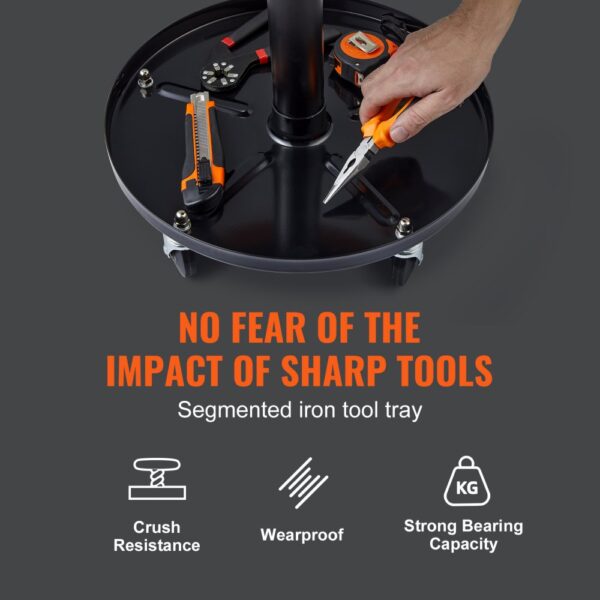 VEVOR Rollender Mechanikerhocker Werkstatthocker 113,4 kg, 406-559 mm Höhenverstellbarer Werkstattsitz, Werkstatthocker mit Werkzeugablage, für Garage, Geschäft, Autoreparatur, Schwarz + Orange – Bild 4