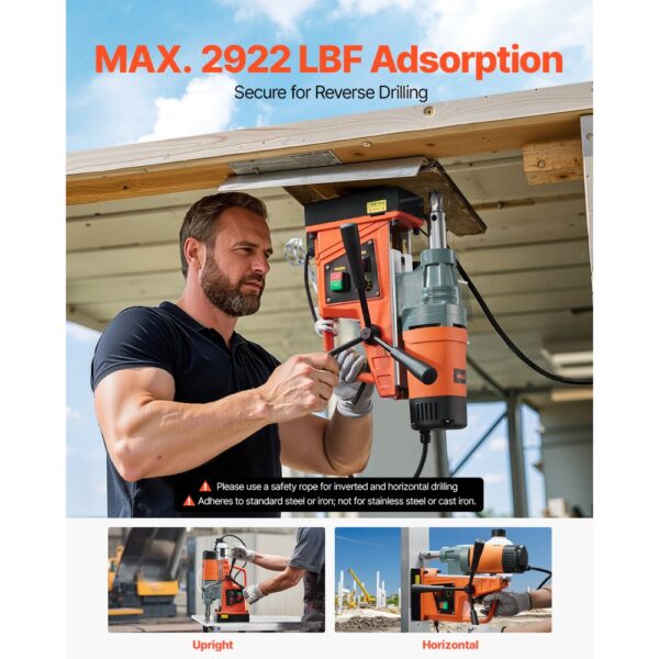 VEVOR Bohrmaschine, 1550 W 50 mm Bohrdurchmesser, 2922 lbf Power Magnetbohrer, 500 PRM, 10-Gang, Elektrische Bohrmaschine für Metalloberflächen, Industrie und Heimwerker – Bild 5 VEVOR Bohrmaschine, 1550 W 50 mm Bohrdurchmesser, 2922 lbf Power Magnetbohrer, 500 PRM, 10-Gang, Elektrische Bohrmaschine für Metalloberflächen, Industrie und Heimwerker – Bild 5