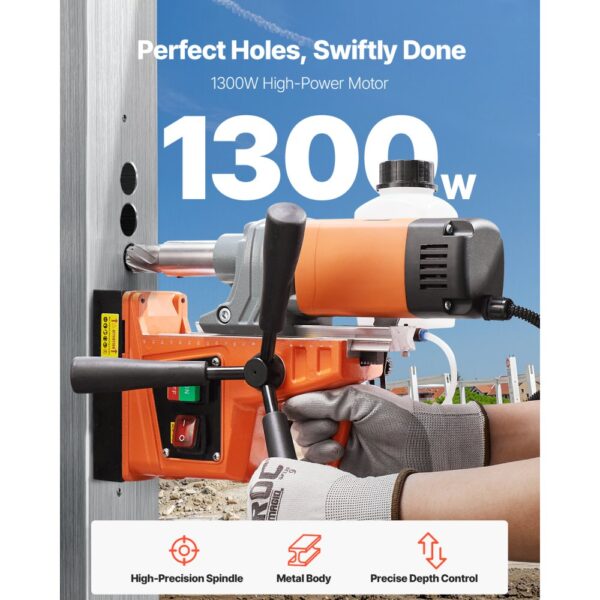 VEVOR Profi Kernbohrmaschine Magnetbohrmaschine 1300 W, Kernbohrmaschine Magnetbohreinheit 13000 N 40 mm, 810 U/min Magnetkernbohrsystem für Schiffsbau, Brückenbau, Windkrafterzeugung – Bild 2