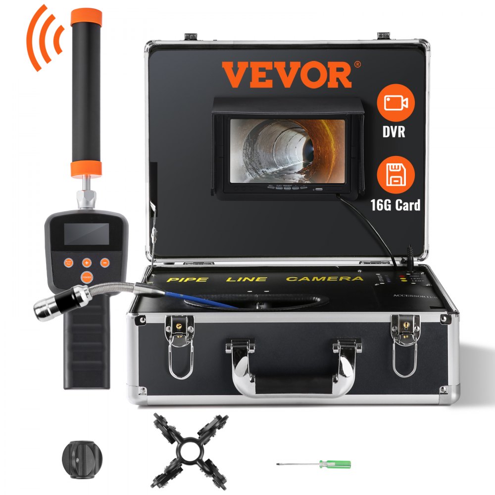 VEVOR Kanalkamera mit 512-Hz-Ortung, 40 m, 17,8 cm Rohrinspektionskamera mit DVR-Funktion, IP68-Kamera mit 12 einstellbaren LEDs, einer 16-GB-SD-Karte für Abwasserleitungen, Haus, Kanalabflussrohre