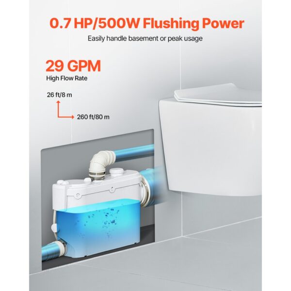 VEVOR Abwasser Hebeanlage 500W, 6600 L/H Durchfluss, 8 m Förderhöhe, Abwasserpumpe 2900U/min mit 3 Wassereinlässen für Keller Küche Spüle Dusche Badewanne, Wäscheabwasserentsorgung Aufspülmaschine – Bild 2 VEVOR Abwasser Hebeanlage 500W, 6600 L/H Durchfluss, 8 m Förderhöhe, Abwasserpumpe 2900U/min mit 3 Wassereinlässen für Keller Küche Spüle Dusche Badewanne, Wäscheabwasserentsorgung Aufspülmaschine – Bild 2