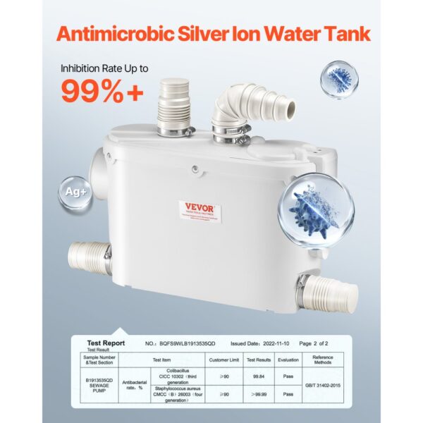 VEVOR Abwasser Hebeanlage 500W, 6600 L/H Durchfluss, 8 m Förderhöhe, Abwasserpumpe 2900U/min mit 3 Wassereinlässen für Keller Küche Spüle Dusche Badewanne, Wäscheabwasserentsorgung Aufspülmaschine – Bild 4 VEVOR Abwasser Hebeanlage 500W, 6600 L/H Durchfluss, 8 m Förderhöhe, Abwasserpumpe 2900U/min mit 3 Wassereinlässen für Keller Küche Spüle Dusche Badewanne, Wäscheabwasserentsorgung Aufspülmaschine – Bild 4