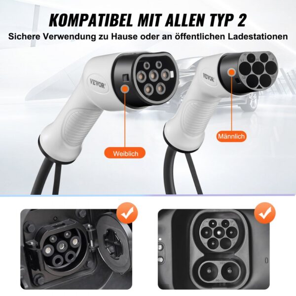 VEVOR Typ2 Ladekabel für Elektroauto/Hybrid EV Ladekabel E-Autoladekabel Wallbox 22kw TPU-Ladekabel 5,5m Kabellänge 3-Phase AC 380V Typ2 auf Typ2 Wasser-/Staubdicht Mit allen Typ-2-Modellen Kompatibel – Bild 3 VEVOR Typ2 Ladekabel für Elektroauto/Hybrid EV Ladekabel E-Autoladekabel Wallbox 22kw TPU-Ladekabel 5,5m Kabellänge 3-Phase AC 380V Typ2 auf Typ2 Wasser-/Staubdicht Mit allen Typ-2-Modellen Kompatibel – Bild 3