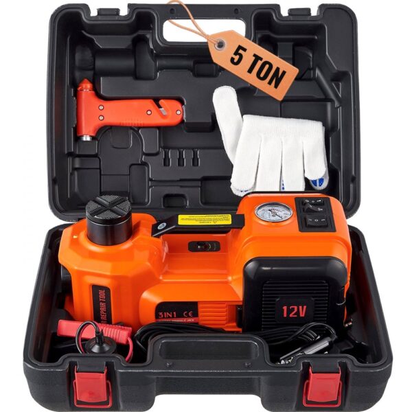 VEVOR Elektrischer Wagenheber 5 t, 180 W Elektro Hydraulik Wagenheber Hubbereich 155 bis 450 mm Hydraulischer Heber für Autos und SUVs inklusive Batterieclip sowie Werkzeugkasten und Netzkabel