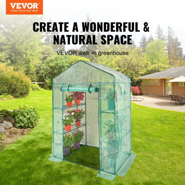 VEVOR Foliengewächshaus 141x74,5x205cm Tomatengewächshaus 15kg Tragfähigkeit Treibhaus Gartenhaus Frühbeet PE-Material Stahlrohr Tomatenhaus Gemüse Gewächshaus mit 4 Regalen Pflanzenhaus – Bild 2