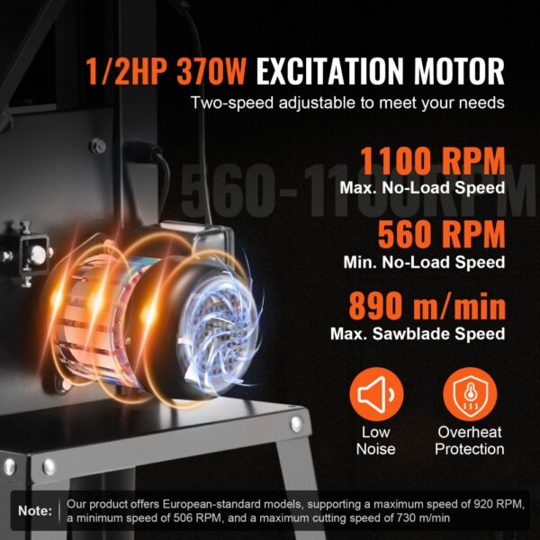 VEVOR Bandsäge mit Ständer, 9,65 Zoll, 506 U/min / 920 U/min, Tischbandsäge mit zwei Geschwindigkeiten, 370 W, 1/2 PS-Motor, 6 Zoll Schnitthöhe, 72,13 Zoll Sägeblattlänge, mit Anschlag und Gehrungsanschlag, für die Holzbearbeitung von Aluminium und Kunststoff – Bild 4 VEVOR Bandsäge mit Ständer, 9,65 Zoll, 506 U/min / 920 U/min, Tischbandsäge mit zwei Geschwindigkeiten, 370 W, 1/2 PS-Motor, 6 Zoll Schnitthöhe, 72,13 Zoll Sägeblattlänge, mit Anschlag und Gehrungsanschlag, für die Holzbearbeitung von Aluminium und Kunststoff – Bild 4