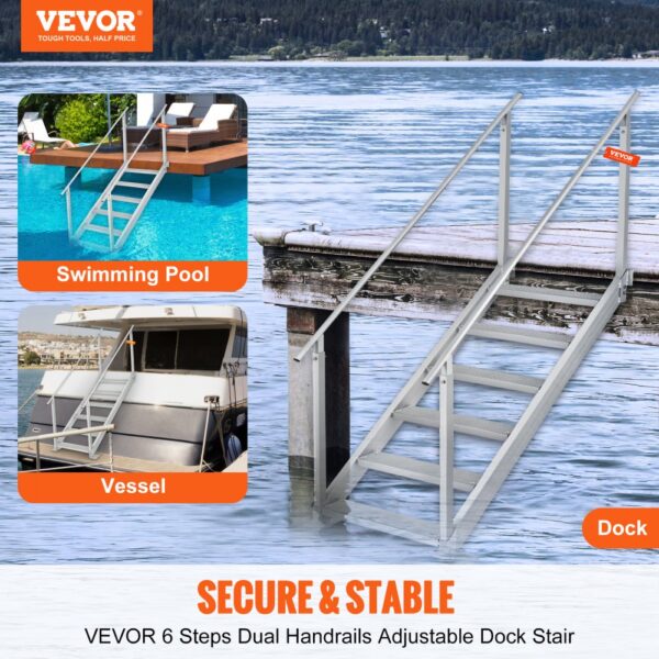 VEVOR 6-stufige Badeleiter mit zwei Handläufen Bootsleiter 800x1850x2092mm Poolleiter aus Aluminiumlegierung Treppenleiter 250kg Tragfähigkeit 10cm Pedale Ideal für Häfen Boot Schwimmbäder – Bild 2 VEVOR 6-stufige Badeleiter mit zwei Handläufen Bootsleiter 800x1850x2092mm Poolleiter aus Aluminiumlegierung Treppenleiter 250kg Tragfähigkeit 10cm Pedale Ideal für Häfen Boot Schwimmbäder – Bild 2