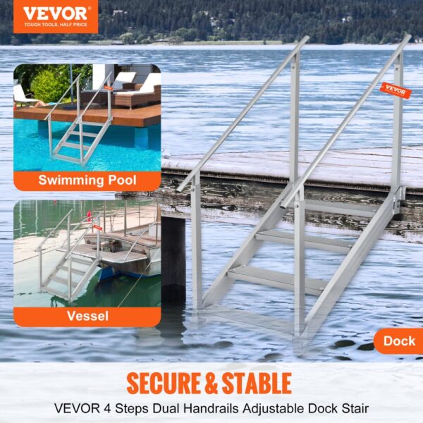 VEVOR 4-stufige Badeleiter mit zwei Handläufen Bootsleiter 800x1850x1750mm Poolleiter aus Aluminiumlegierung Treppenleiter 250kg Tragfähigkeit 55x10cm Pedale Ideal für Häfen Boot Schwimmbäder – Bild 2 VEVOR 4-stufige Badeleiter mit zwei Handläufen Bootsleiter 800x1850x1750mm Poolleiter aus Aluminiumlegierung Treppenleiter 250kg Tragfähigkeit 55x10cm Pedale Ideal für Häfen Boot Schwimmbäder – Bild 2