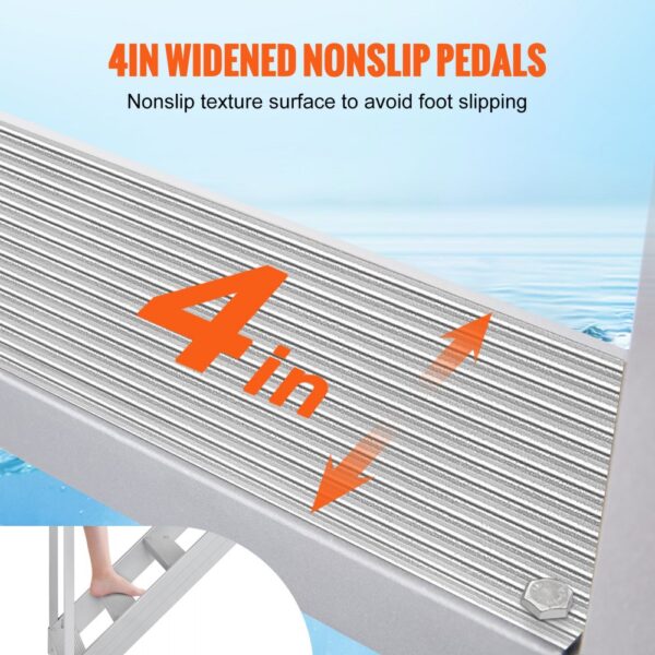 VEVOR 4-stufige Badeleiter mit zwei Handläufen Bootsleiter 800x1850x1750mm Poolleiter aus Aluminiumlegierung Treppenleiter 250kg Tragfähigkeit 55x10cm Pedale Ideal für Häfen Boot Schwimmbäder – Bild 4 VEVOR 4-stufige Badeleiter mit zwei Handläufen Bootsleiter 800x1850x1750mm Poolleiter aus Aluminiumlegierung Treppenleiter 250kg Tragfähigkeit 55x10cm Pedale Ideal für Häfen Boot Schwimmbäder – Bild 4