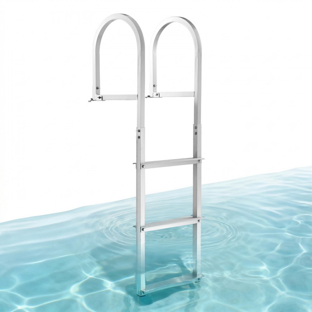 VEVOR Dockleiter 3 abnehmbare Stufen 227 kg Tragkraft, Ponton-Bootsleiter aus Aluminiumlegierung mit 8 cm breiter Stufe und rutschfester Gummimatte, für das Einsteigen in Schiffe/Seen/Schwimmbäder