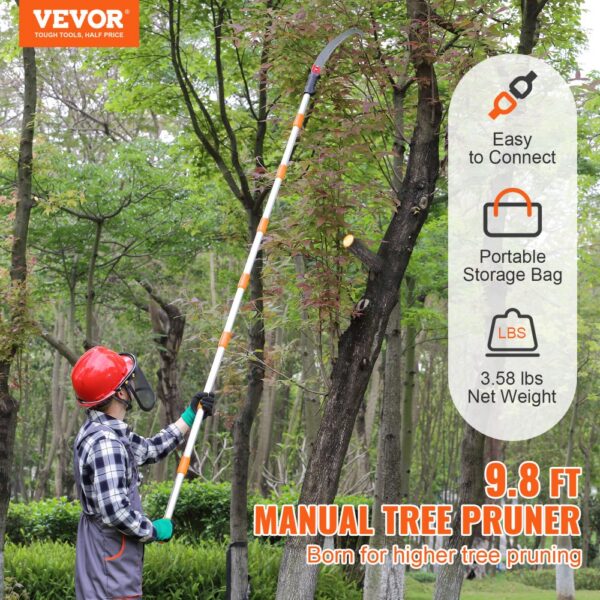 VEVOR Teleskop Astsäge Manuell Baumsäge 1,4-3m einstellbar Hochentaster mit 8 Stangen Astschere Teleskop Klinge aus Kohlenstoffstahl Reichweit bis zu 298cm zum Beschneiden von Äste Büsche Stämme – Bild 2
