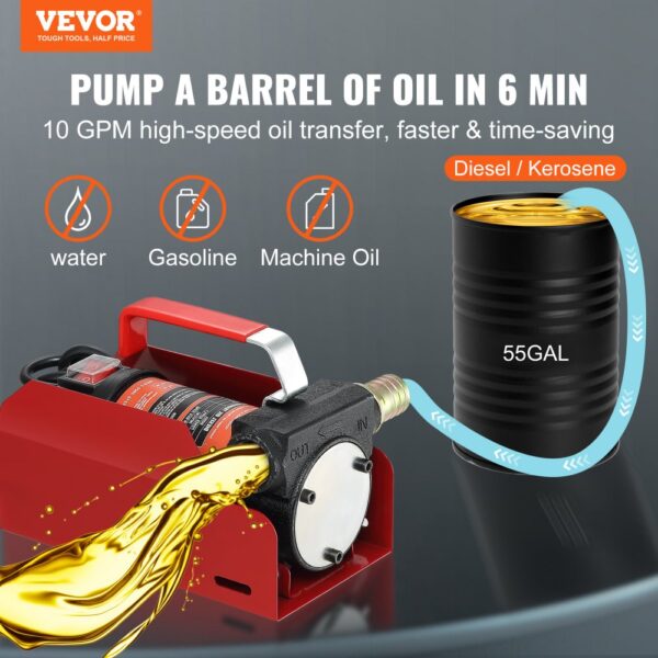 VEVOR Dieselpumpe, 155 W Kraftstoffpumpe Absaugpumpe, 1/4 PS Heizölpumpe 12 V 8 m Förderhöhe 3 m Saughöhe Selbstansaugend Automatik-Zapfpistole 4 m Auslassschlauch für Diesel Kerosin Transformatoröl – Bild 2 VEVOR Dieselpumpe, 155 W Kraftstoffpumpe Absaugpumpe, 1/4 PS Heizölpumpe 12 V 8 m Förderhöhe 3 m Saughöhe Selbstansaugend Automatik-Zapfpistole 4 m Auslassschlauch für Diesel Kerosin Transformatoröl – Bild 2
