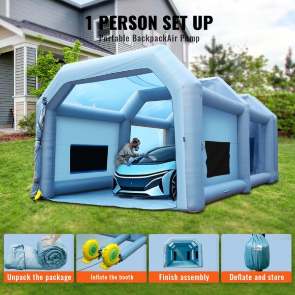 VEVOR Tragbares Aufblasbares Farbzelt für Sprühmalerei 1100 + 950 W, 10 x 6 x 4 m Sprühschutz Farbkabine für DIY-Projekte, Hobby-Farbautomaten-Werkzeug, Blau 210D Oxford-Gewebe Auto Lackierkabine – Bild 5
