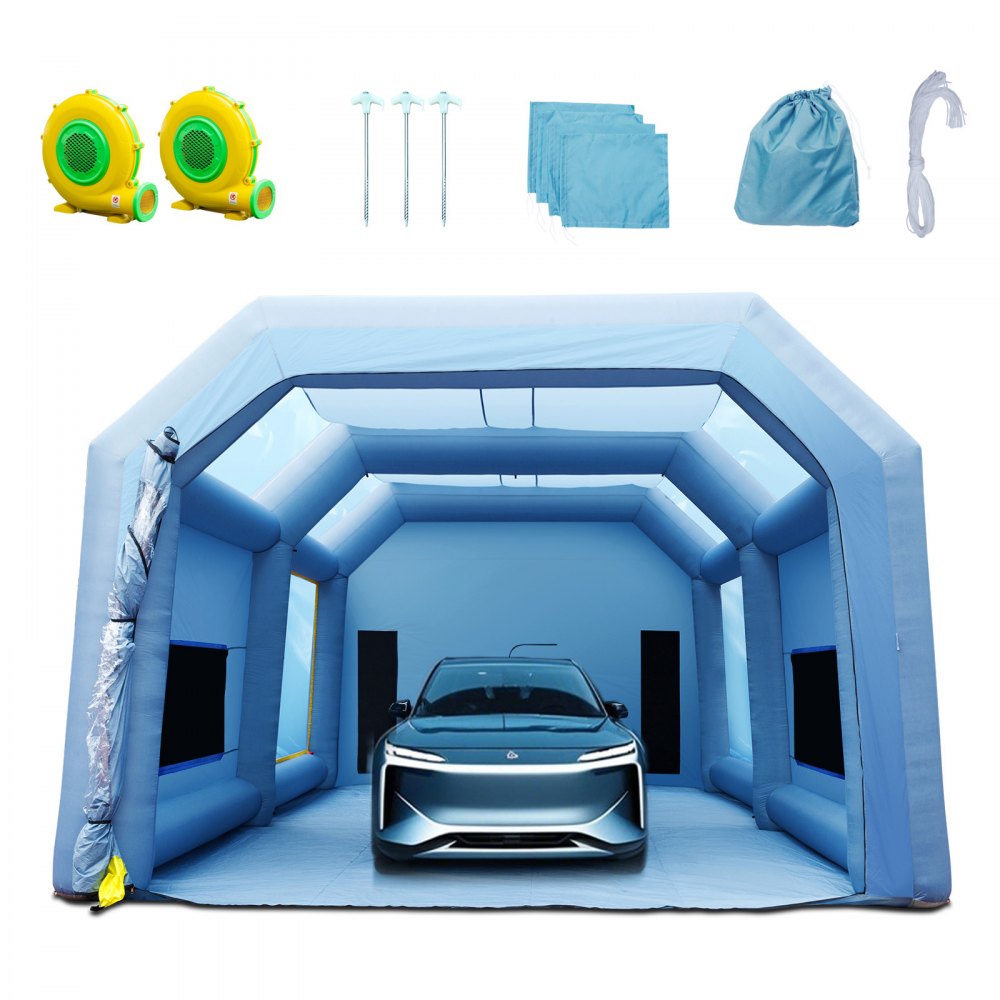 VEVOR Tragbares Aufblasbares Farbzelt für Sprühmalerei 1100 + 950 W, 10 x 6 x 4 m Sprühschutz Farbkabine für DIY-Projekte, Hobby-Farbautomaten-Werkzeug, Blau 210D Oxford-Gewebe Auto Lackierkabine