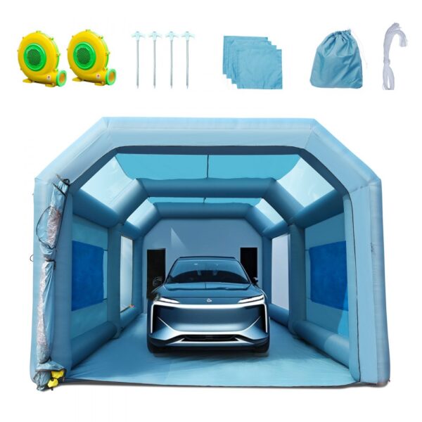 VEVOR Tragbares Aufblasbares Farbzelt für Sprühmalerei 480 + 950 W, 6,8 x 3,5 x 2,8 m Sprühschutz Farbkabine für DIY-Projekte, Hobby-Farbautomaten-Werkzeug, Blau 210D Oxford-Gewebe Auto Lackierkabine