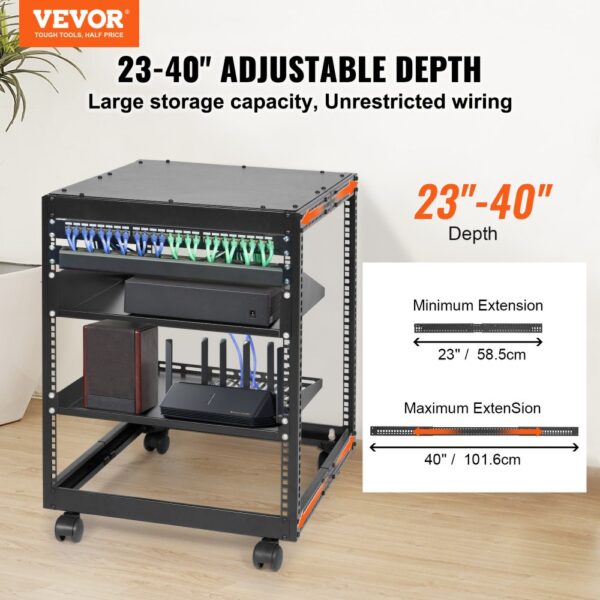 VEVOR 12U-Server-Rack mit offenem Rahmen 58.5-101.6cm verstellbare Tiefe freistehender/wandmontierter Netzwerk-Server-Rack 4-Pfosten-AV-Rack mit Rollen für Ihre gesamte Netzwerk-IT-Ausrüstung AV-Ausrüstung – Bild 2 VEVOR 12U-Server-Rack mit offenem Rahmen 58.5-101.6cm verstellbare Tiefe freistehender/wandmontierter Netzwerk-Server-Rack 4-Pfosten-AV-Rack mit Rollen für Ihre gesamte Netzwerk-IT-Ausrüstung AV-Ausrüstung – Bild 2