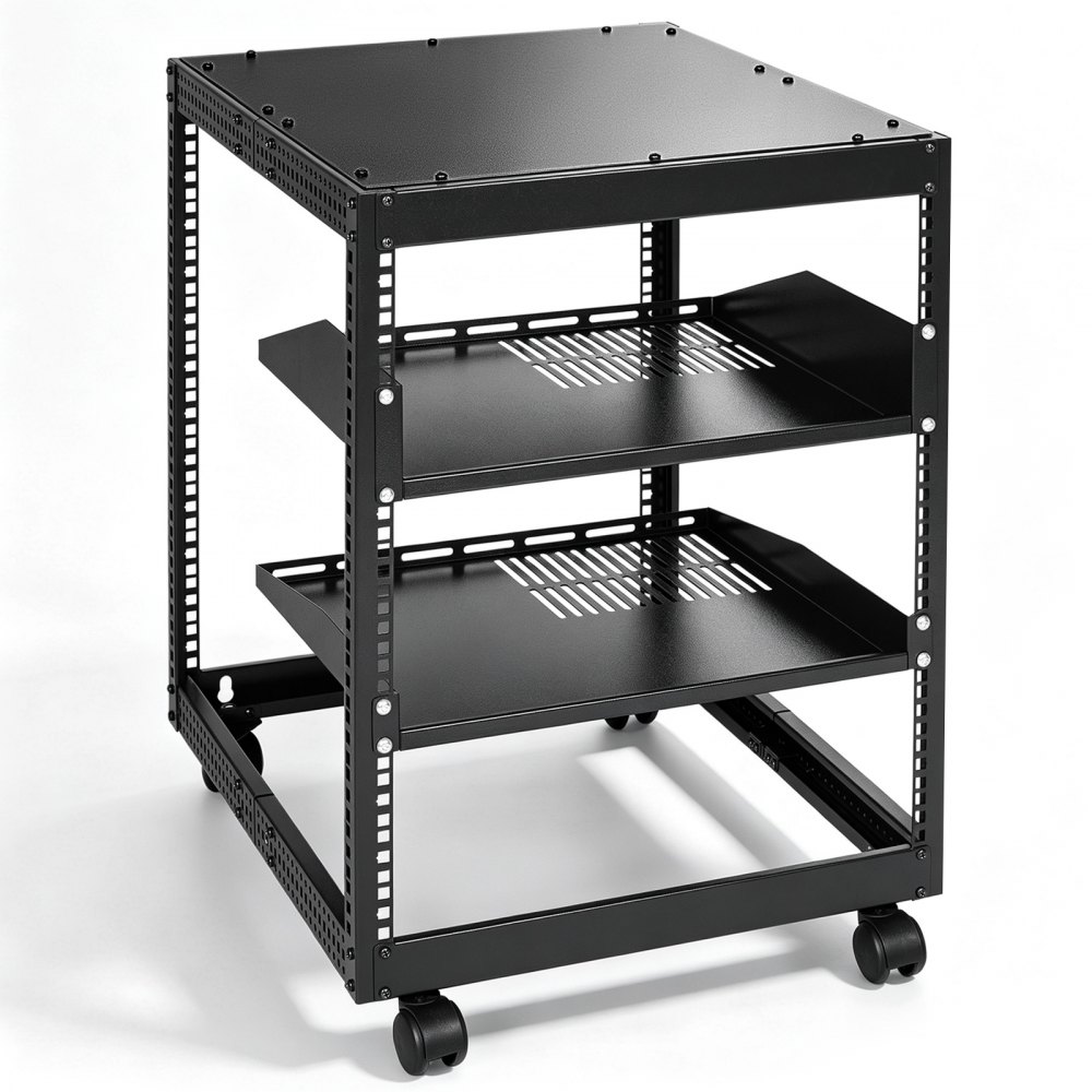 VEVOR 12U-Server-Rack mit offenem Rahmen 58.5-101.6cm verstellbare Tiefe freistehender/wandmontierter Netzwerk-Server-Rack 4-Pfosten-AV-Rack mit Rollen für Ihre gesamte Netzwerk-IT-Ausrüstung AV-Ausrüstung